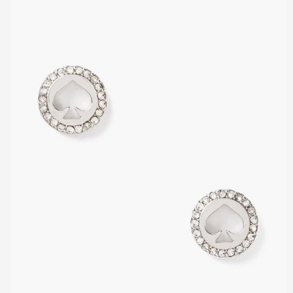 NWT Kate Spade New York  Spot The Spade Clear Silver Tone Pave Stud Earrings - Picture 1 of 3
